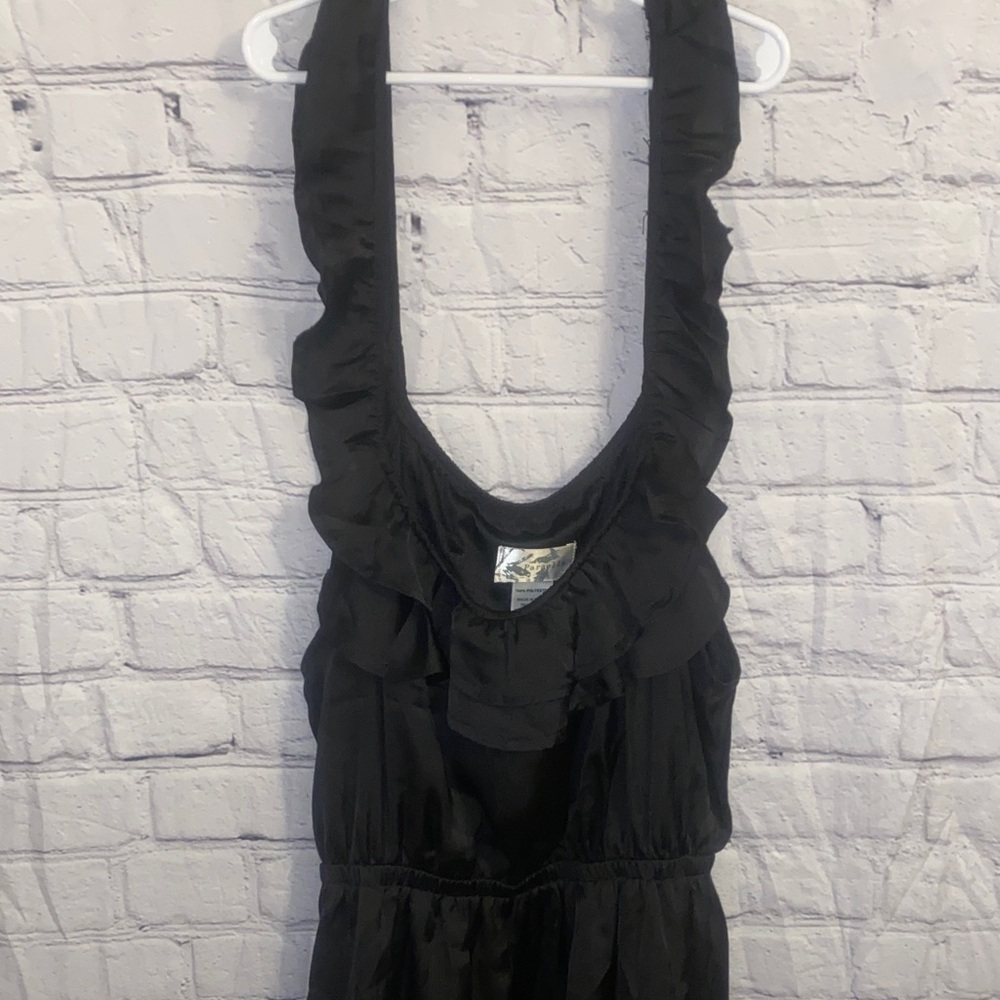 Black Ruffled Silk like Halter Dress